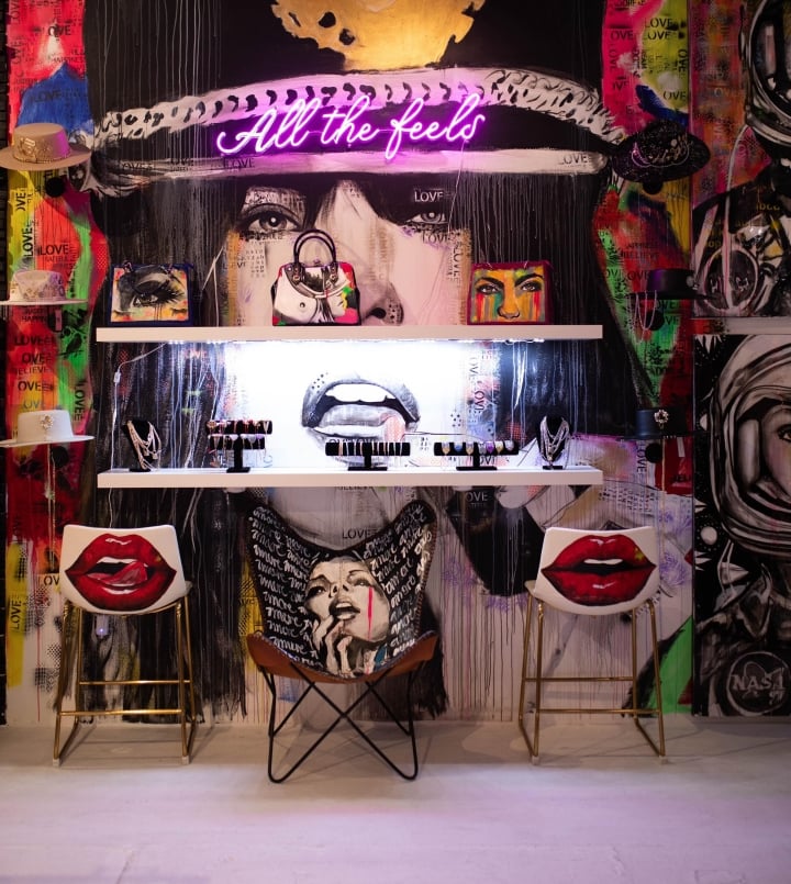 Colorful graffiti art with a jewelry table
