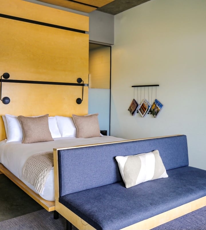 guestroom bedroom at source hotel in denver colorado