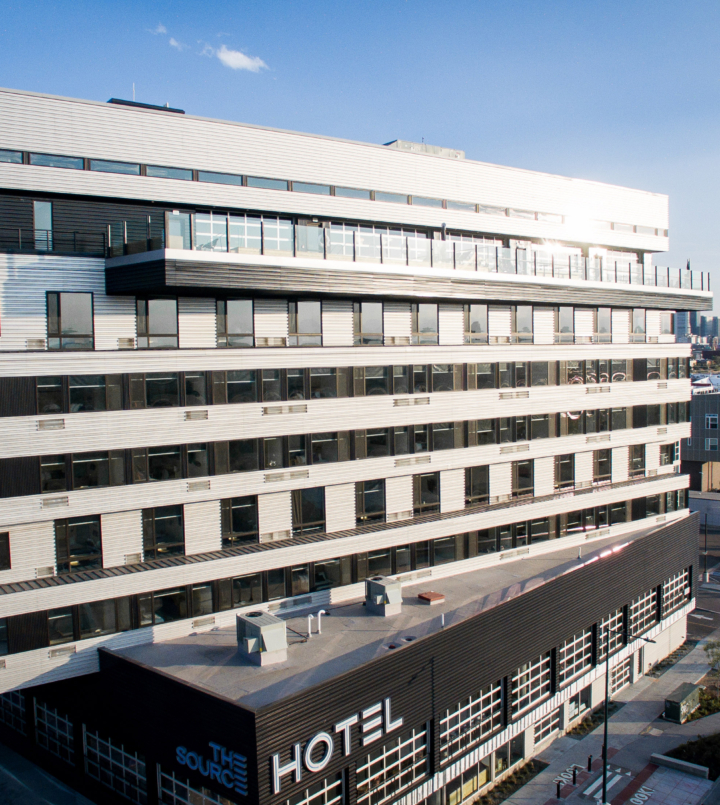 drone image of source hotel in denver