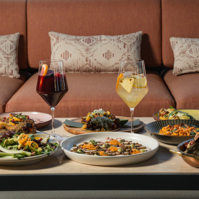 A table with various dishes and drinks